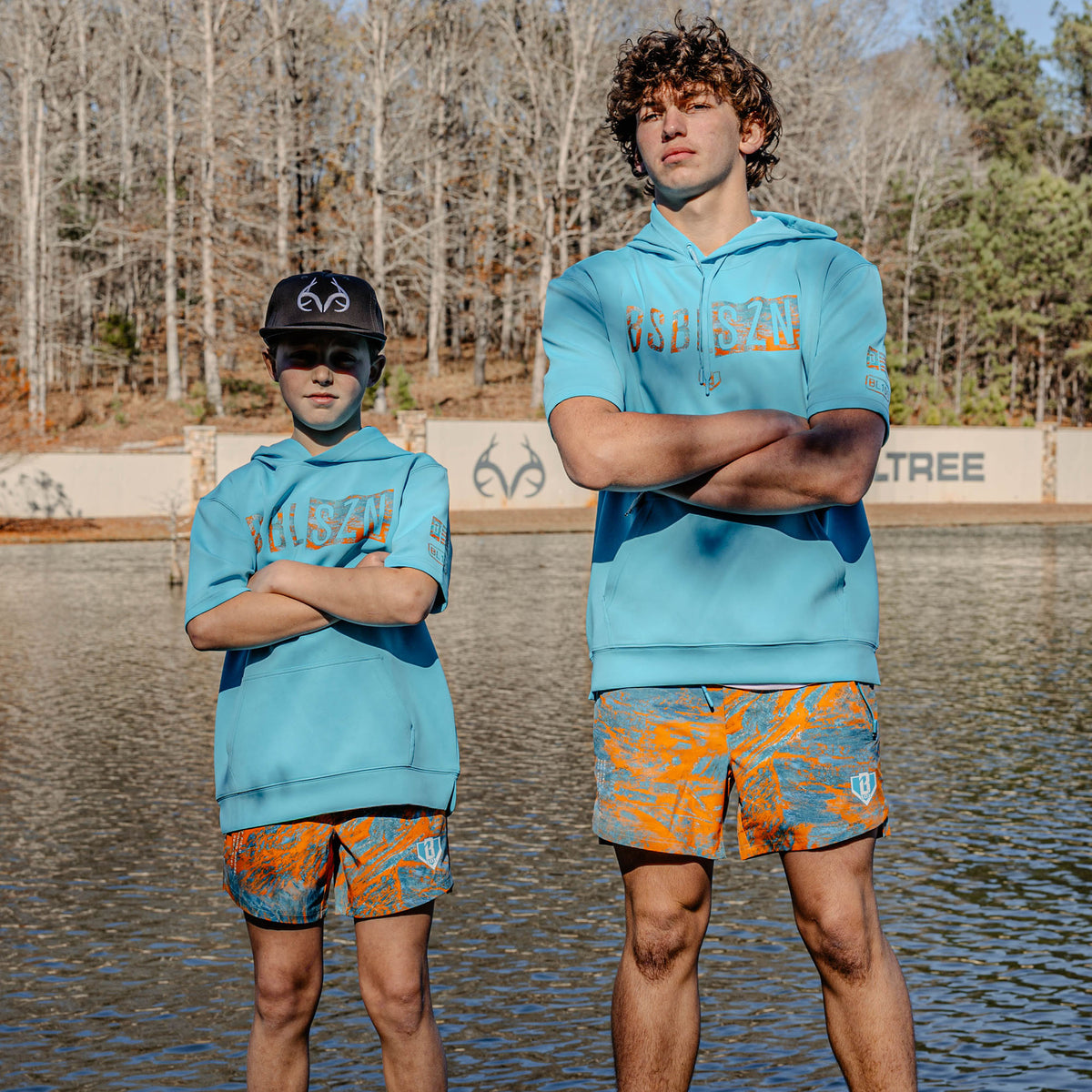 Realtree BSBL-SZN Short Sleeve Youth Hoodie V3 - Bright Blue/Aspect-Or ...