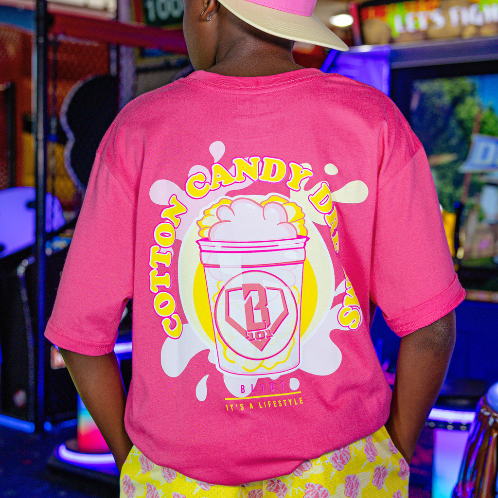 Youth model wearing Sweet Spot Pink Lemonade youth graphic tee