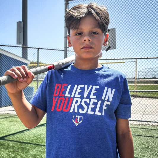 believe in yourself blue baseball tshirt