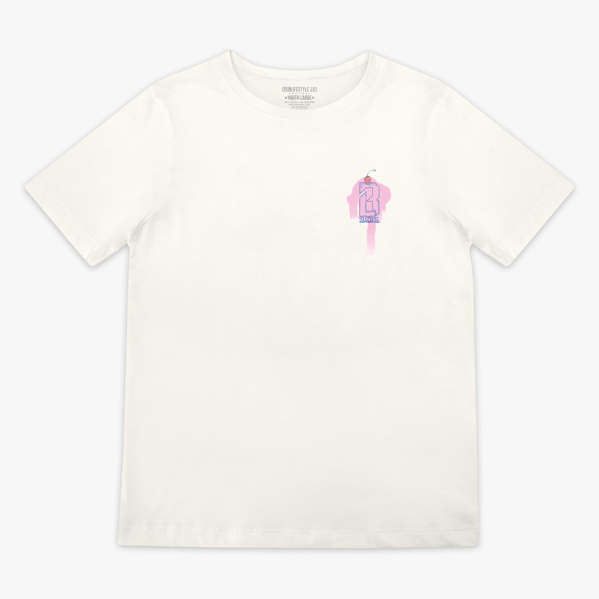 Youth model wearing cream Fastball Scoops youth graphic tee
