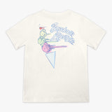 Youth model wearing cream Fastball Scoops youth graphic tee