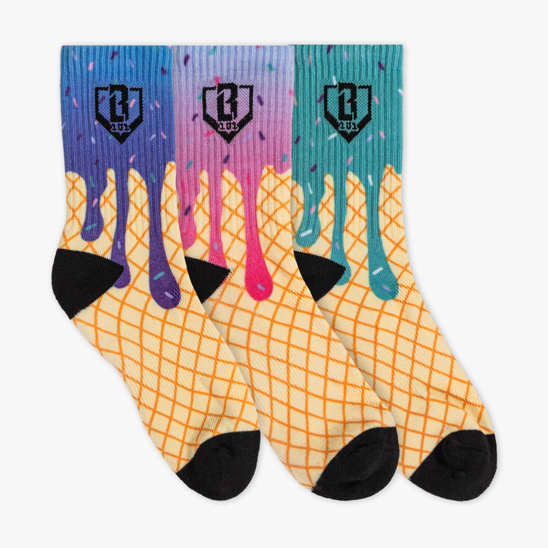 Adult model wearing ice Cream Performance Socks Galaxy 3-Pack socks