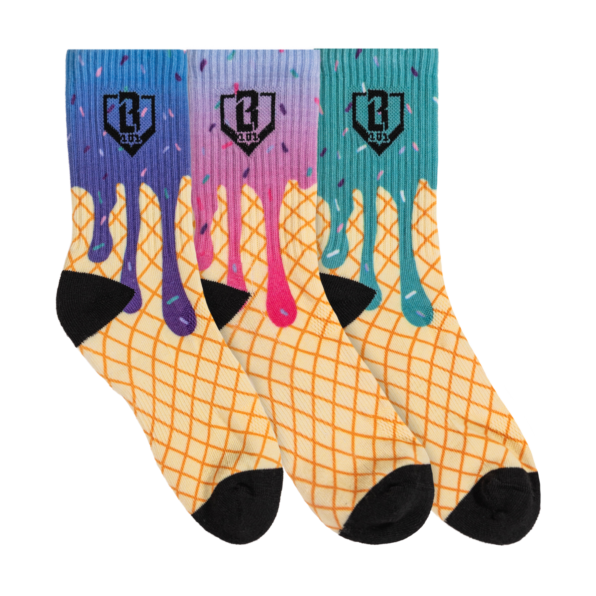 Adult model wearing ice Cream Performance Socks Galaxy 3-Pack socks