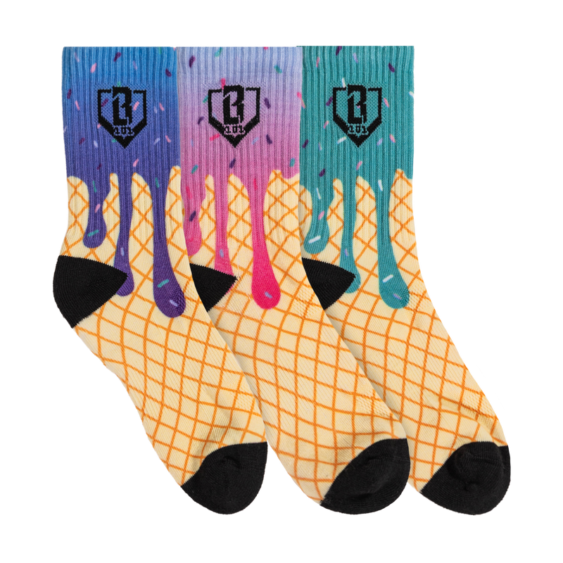 Adult model wearing ice Cream Performance Socks Galaxy 3-Pack socks