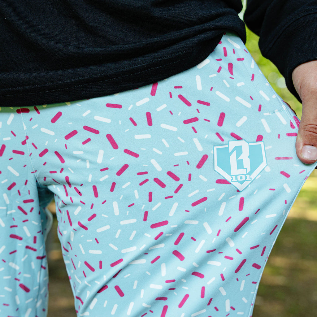 Youth model wearing ice Cream Pajama Pants Cotton Candy Blue youth pants