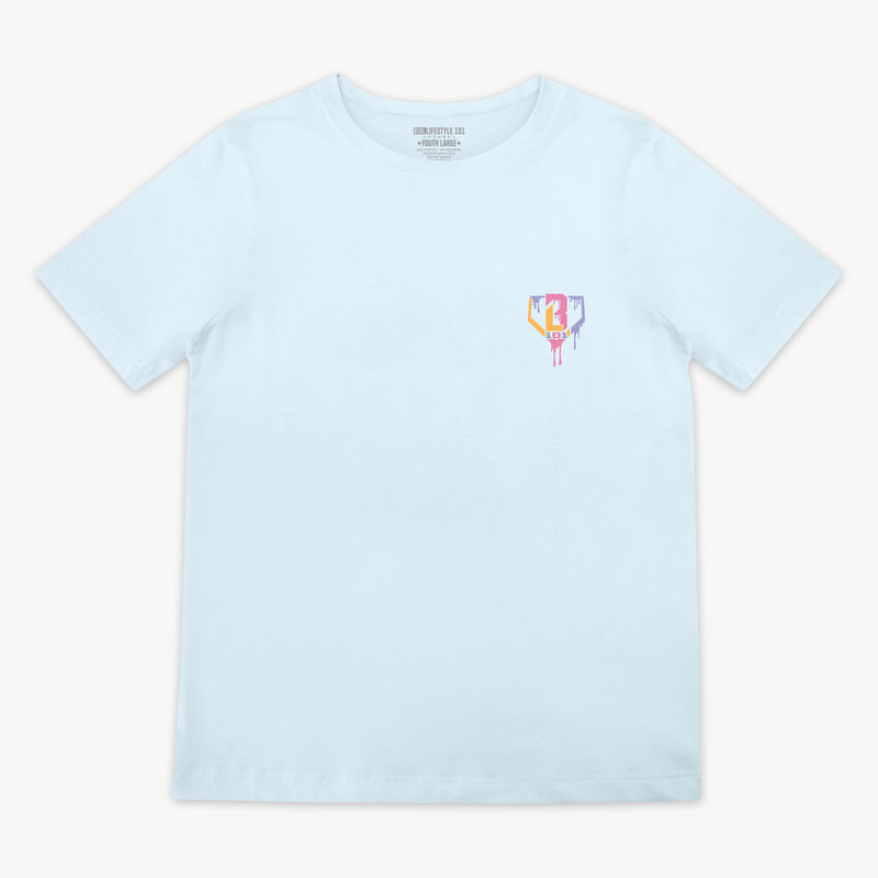 Youth model wearing blue Ice Cream Frosted youth graphic tee