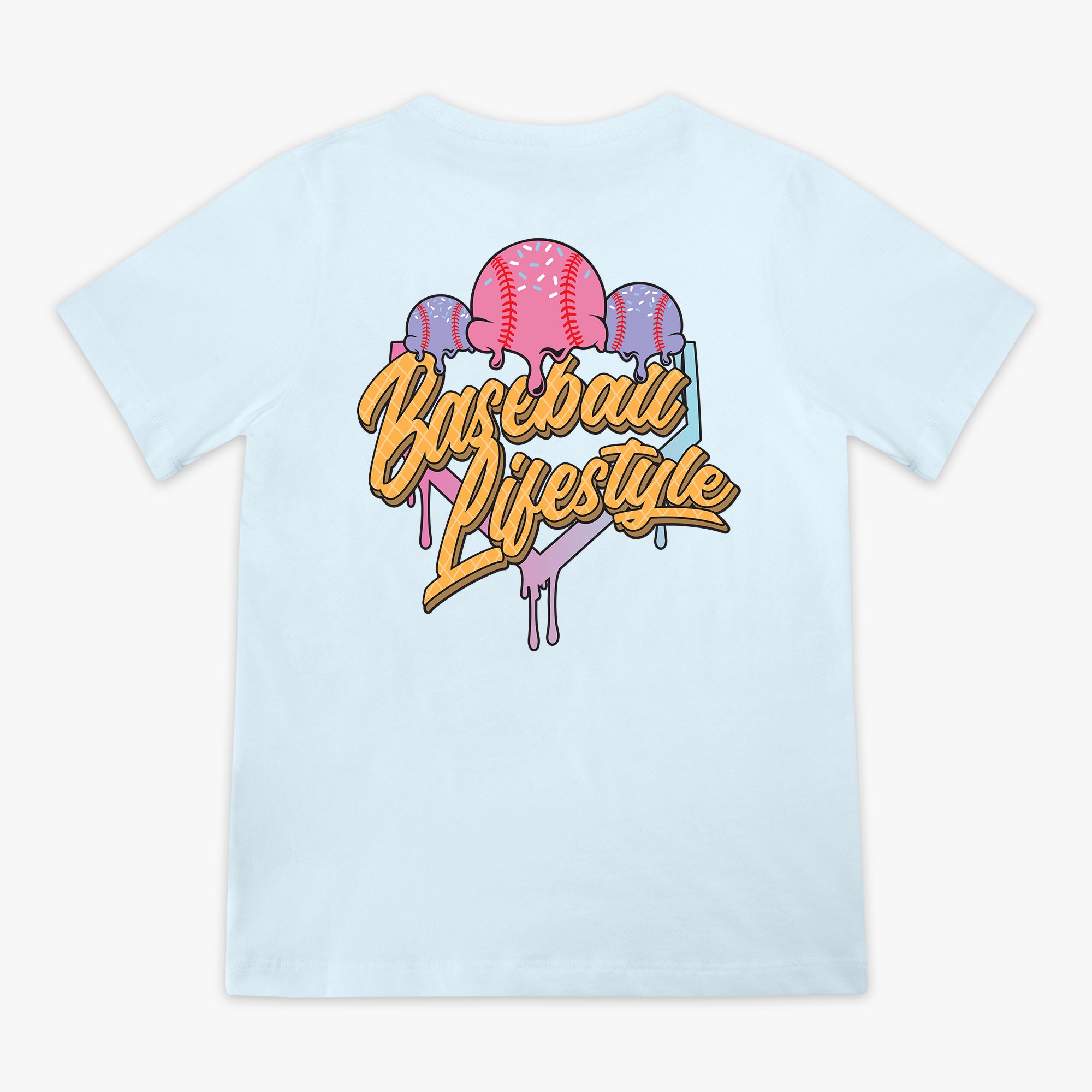 Youth model wearing blue Ice Cream Frosted youth graphic tee
