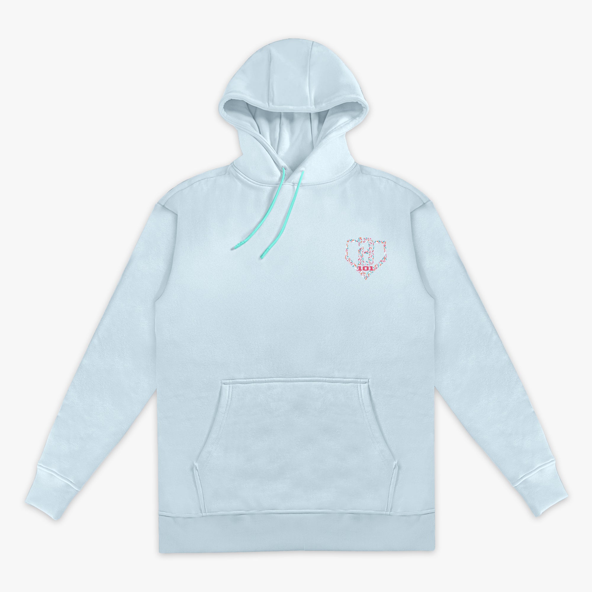 Adult model wearing hoodie with "Safe N Sweet" design