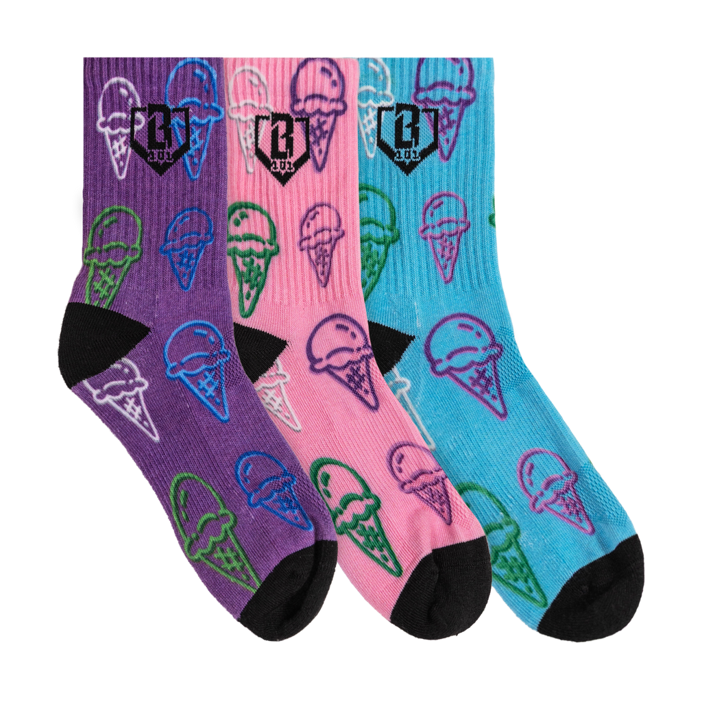 Adult model wearing scoops Performance Socks Galaxy 3-Pack socks