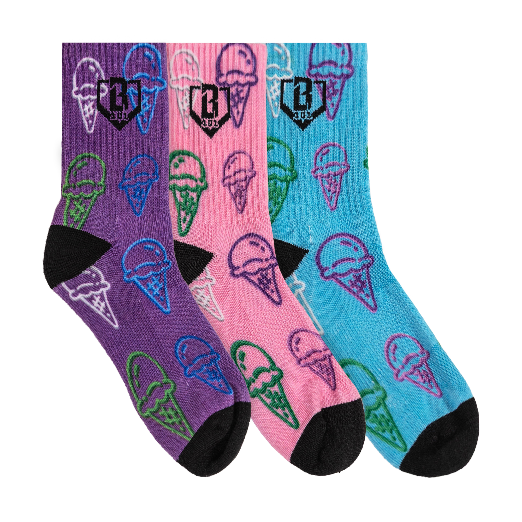 Adult model wearing scoops Performance Socks Galaxy 3-Pack socks