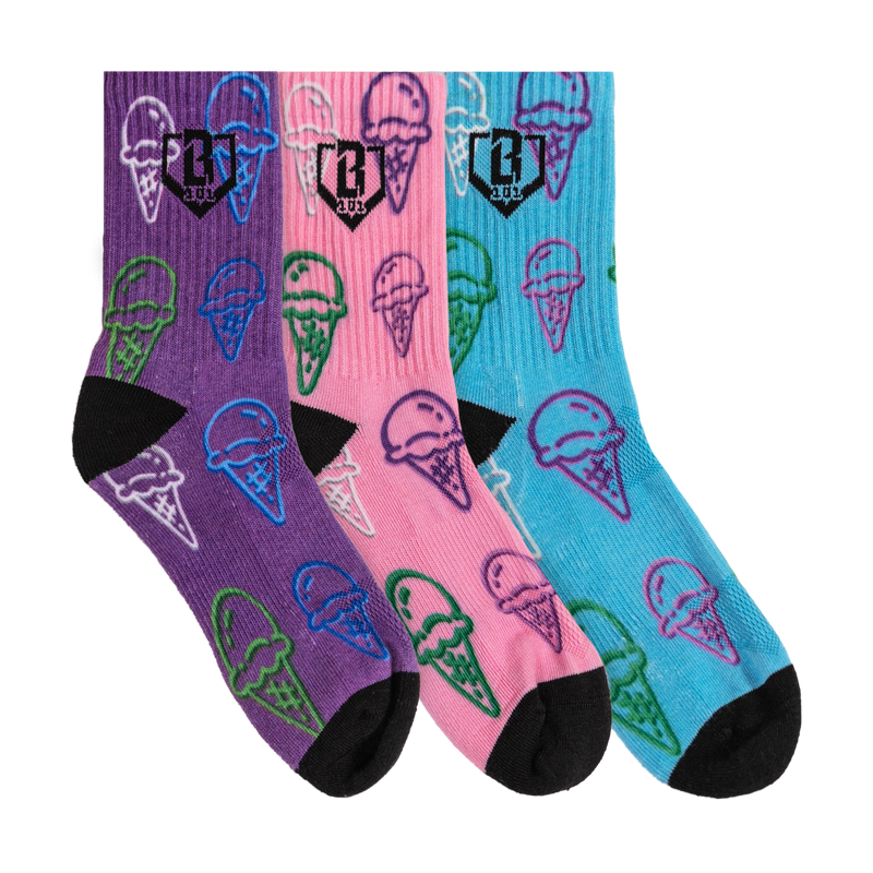 Adult model wearing scoops Performance Socks Galaxy 3-Pack socks