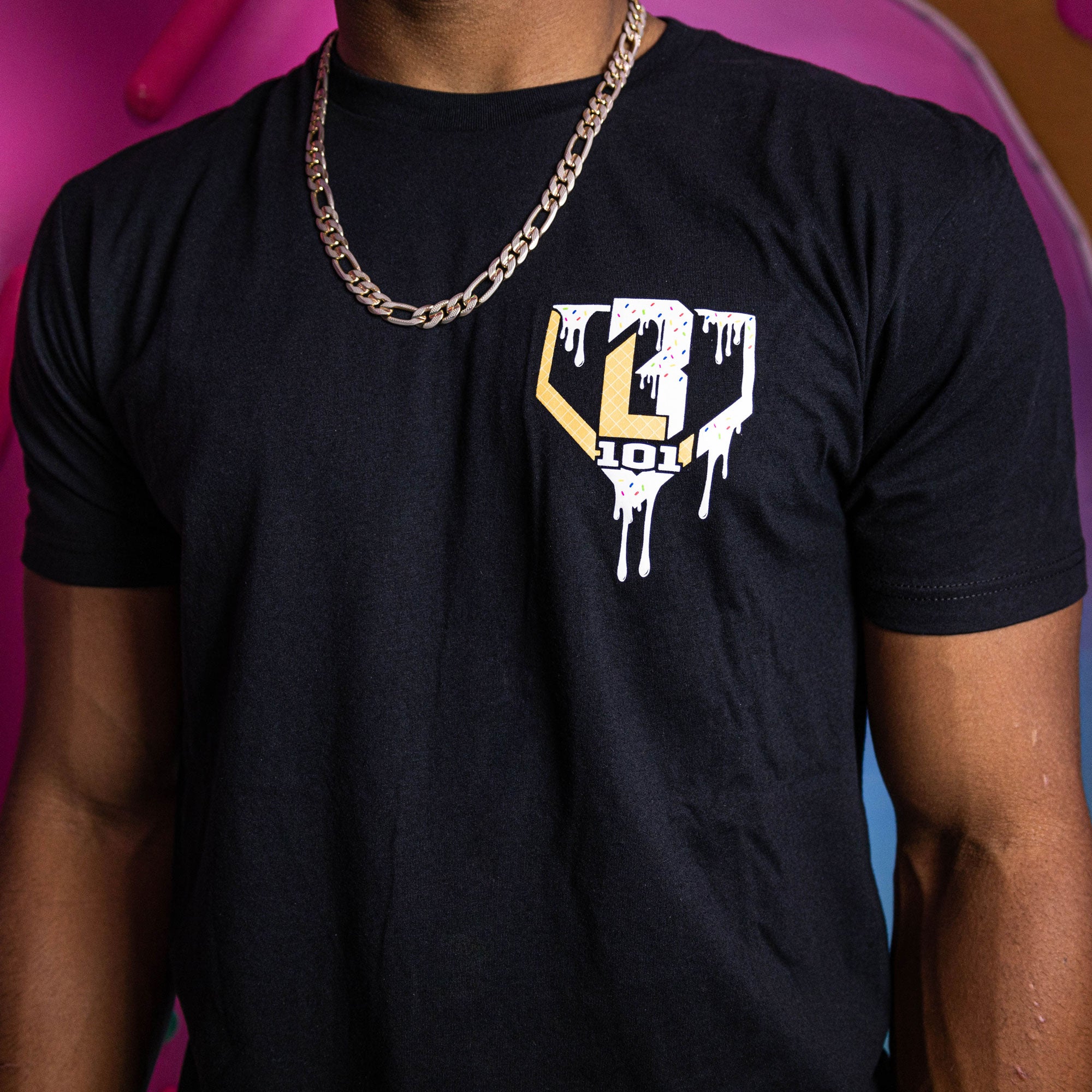 Youth model wearing black & white Ice Cream Vanilla youth graphic tee