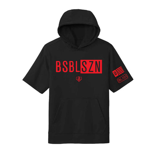BSBL-SZN Youth Short Sleeve Hoodie V2 Black/Red