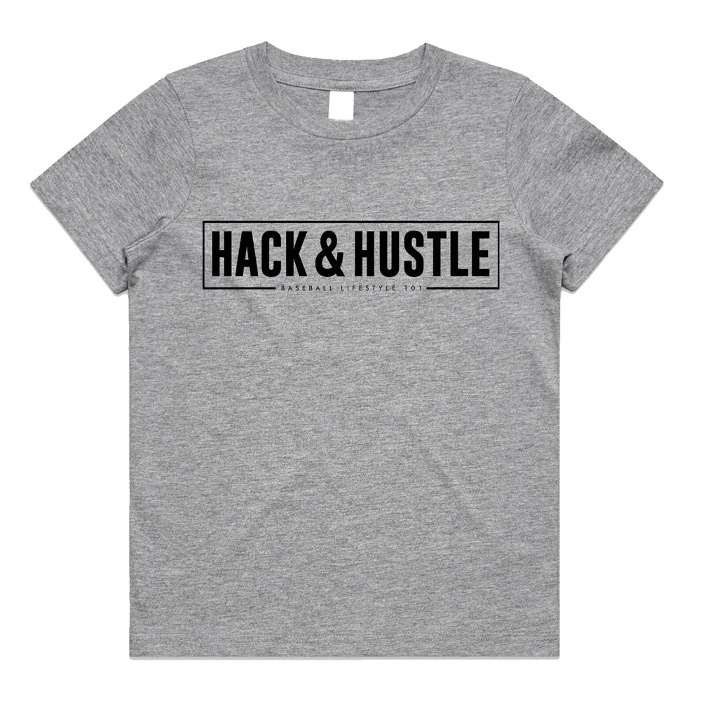 hack & hustle, gray baseball tshirt, gray baseball tee