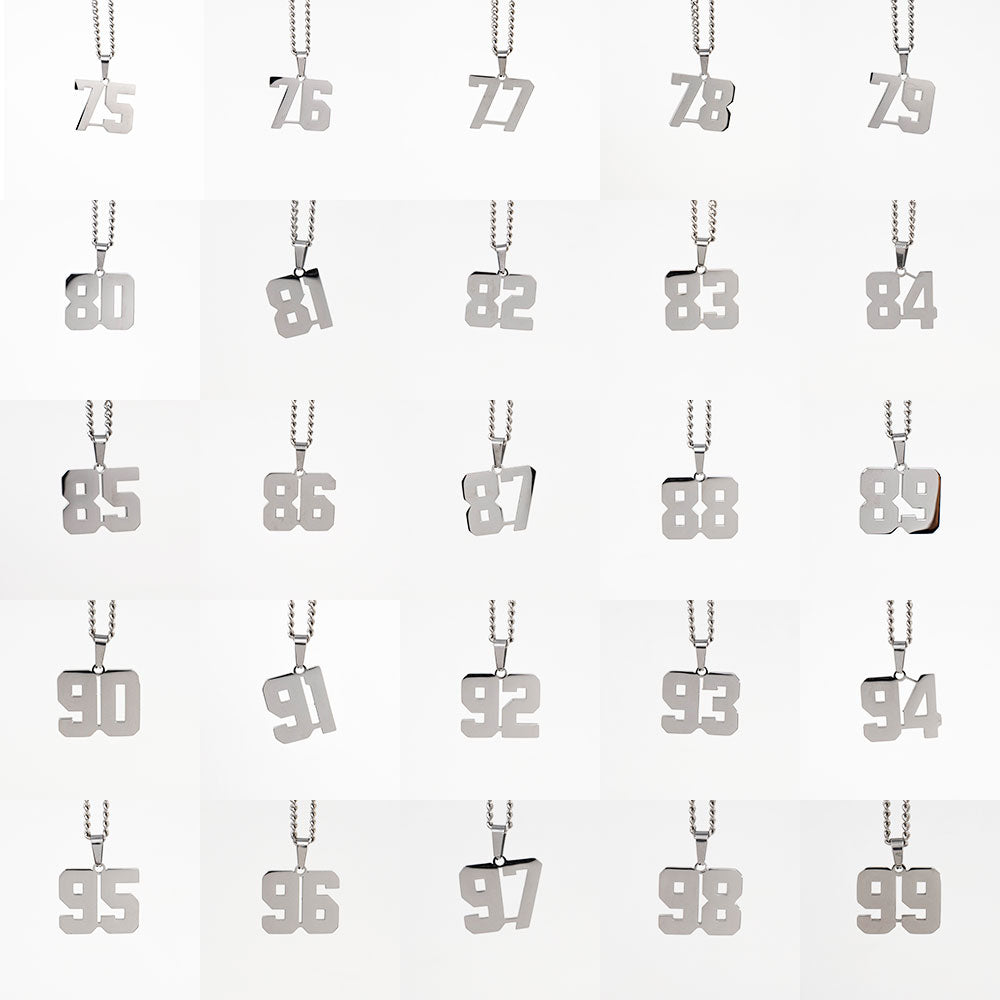 Polished Jersey Number Pendant with Chain Necklace