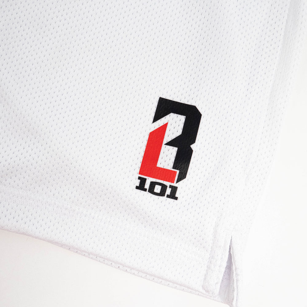 Closeup of BL101 on white shorts