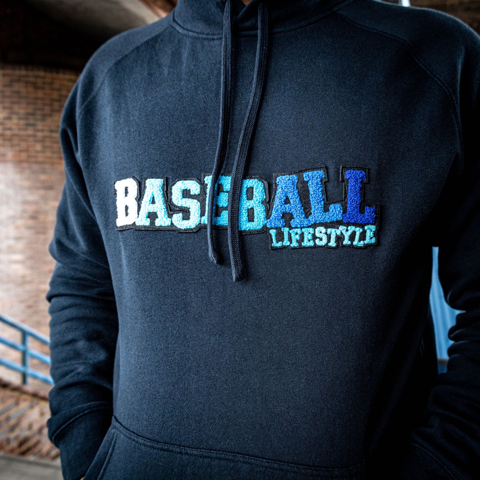 blue baseball hoodie, blue hoodie, baseball hoodie